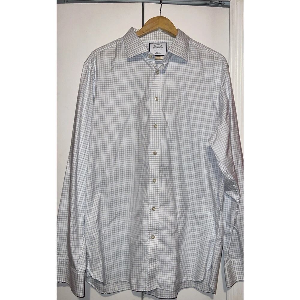 Charles Tyrwhitt Blue White Striped Shirt 17 1/2 Classic Fit Cotton London